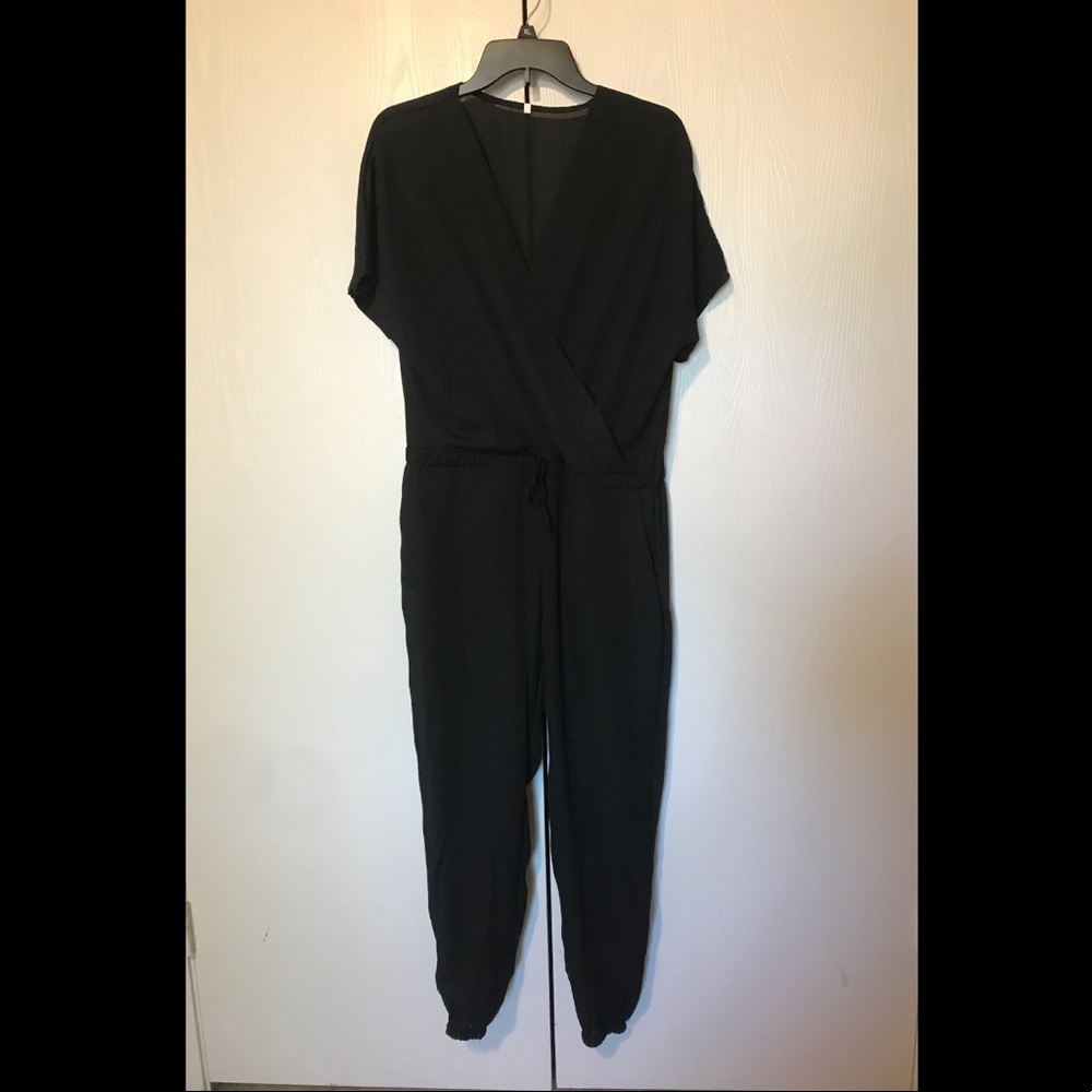 Black jumpsuit with draw-string belt